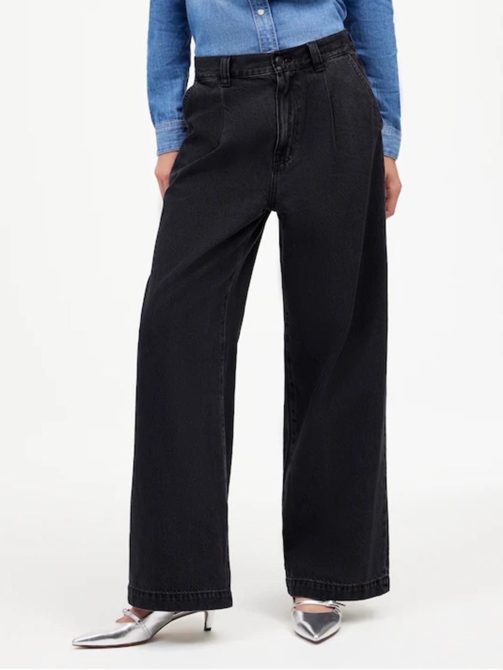 Madewell The Harlow Wide Leg Jean Pleated Baggy Denim Fitted Zero Stretch Rigid